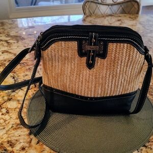 BOC straw and black faux leather shoulder bag.